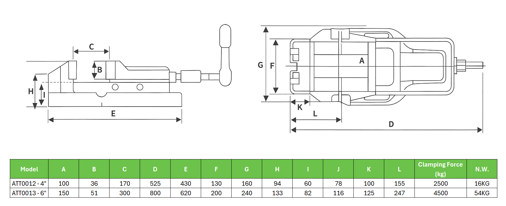 ATT0013 - 6'' Hydraulic Clamp - 4500 kg