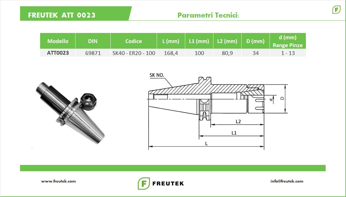 ATT0023 - SK40-ER20-100 Tool Holder Chuck - 5-piece set