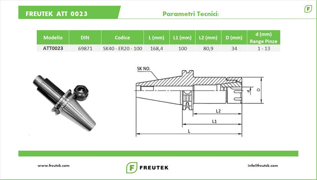 ATT0023 - SK40-ER20-100 Tool Holder Chuck - 5-piece set