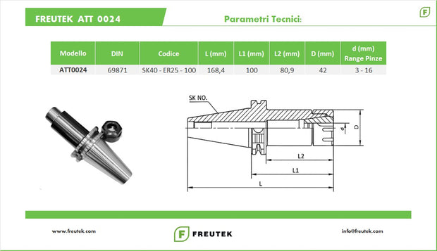 ATT0024 - SK40-ER25-100 Tool Holder Chuck - 5-piece set