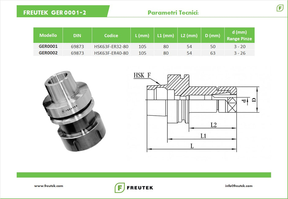 GER0002 - HSK63F-ER40-80 Tool Holder Cones - set of 6