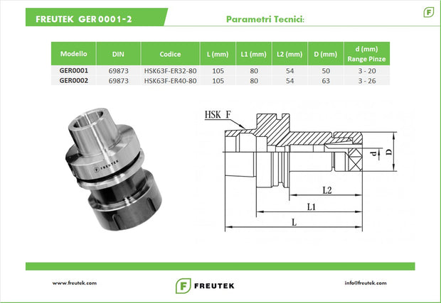 GER0001 - HSK63F-ER32-80 Tool Holder Cones - set of 6