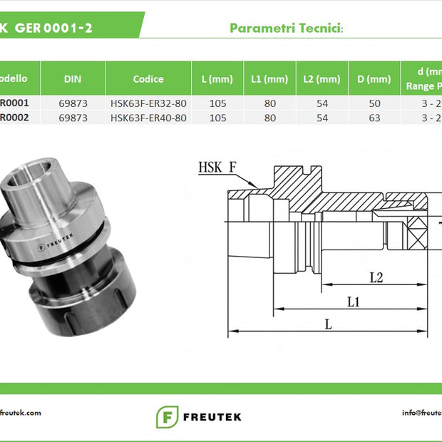 GER0001 - HSK63F-ER32-80 Tool Holder Cones - set of 6