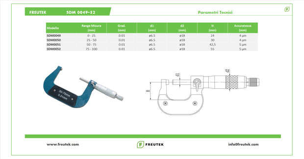 SDM0049 - Micrometro Centesimale per Esterni 0-25mm